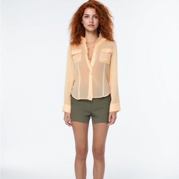 Vintage Talbots Semi Sheer Blouse Peach Ruffled
Button Front Cotton Top Size 14 - Picture 1 of 14